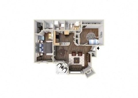 Floor plan for 2 beds, 2 baths, 986 sqft